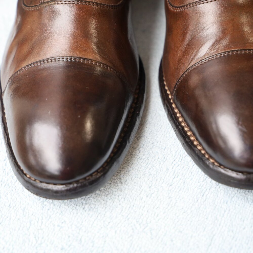 Calzoleria Harris for Barneys Vintage 8.5 Brown Burnished Italian Cap Toe Mens B - Picture 8 of 13